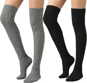 SherryDC Women's Cable Knit Thigh High Boot Socks Extra Long Winter Stockings Leg Warmers