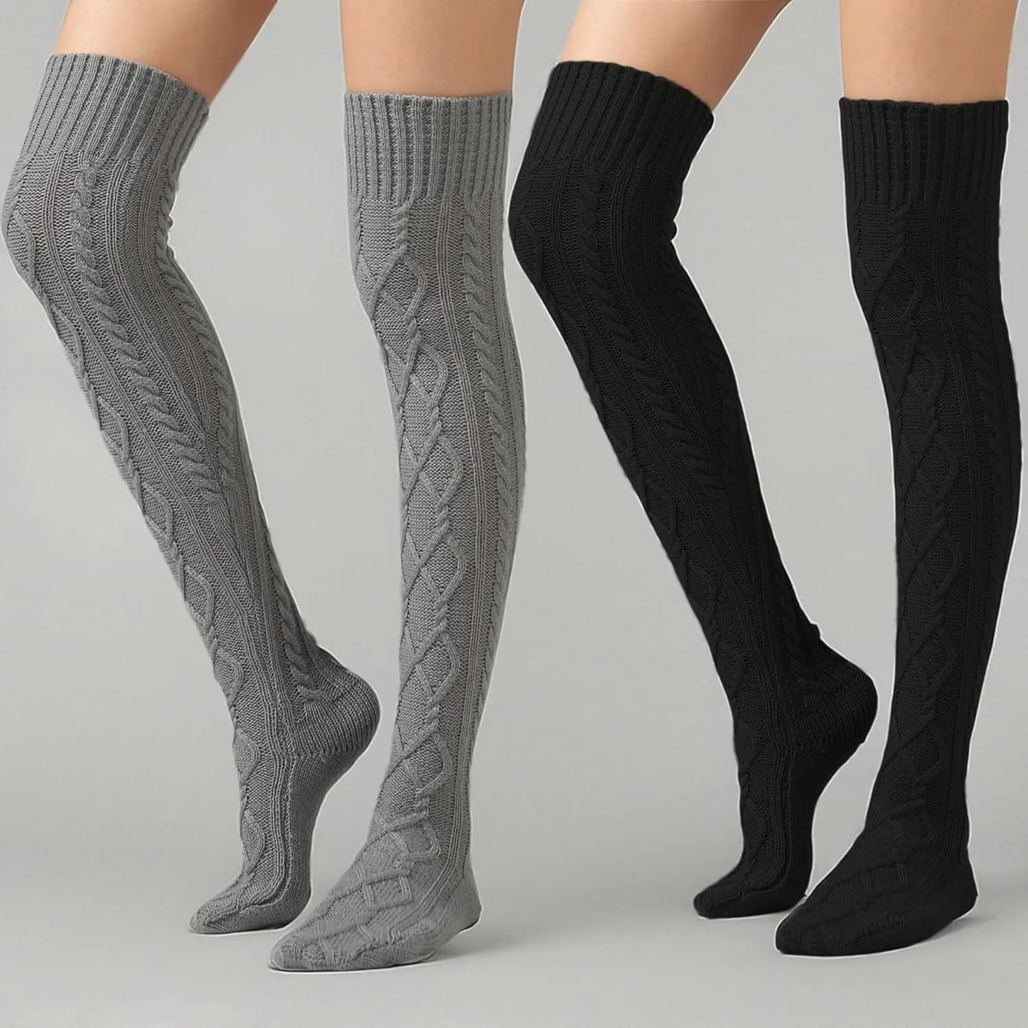 SherryDC Women's Cable Knit Thigh High Boot Socks Extra Long Winter Stockings Leg Warmers