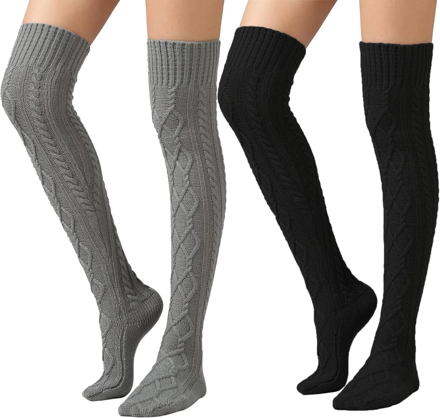 SherryDC Women's Cable Knit Thigh High Boot Socks Extra Long Winter Stockings Leg Warmers