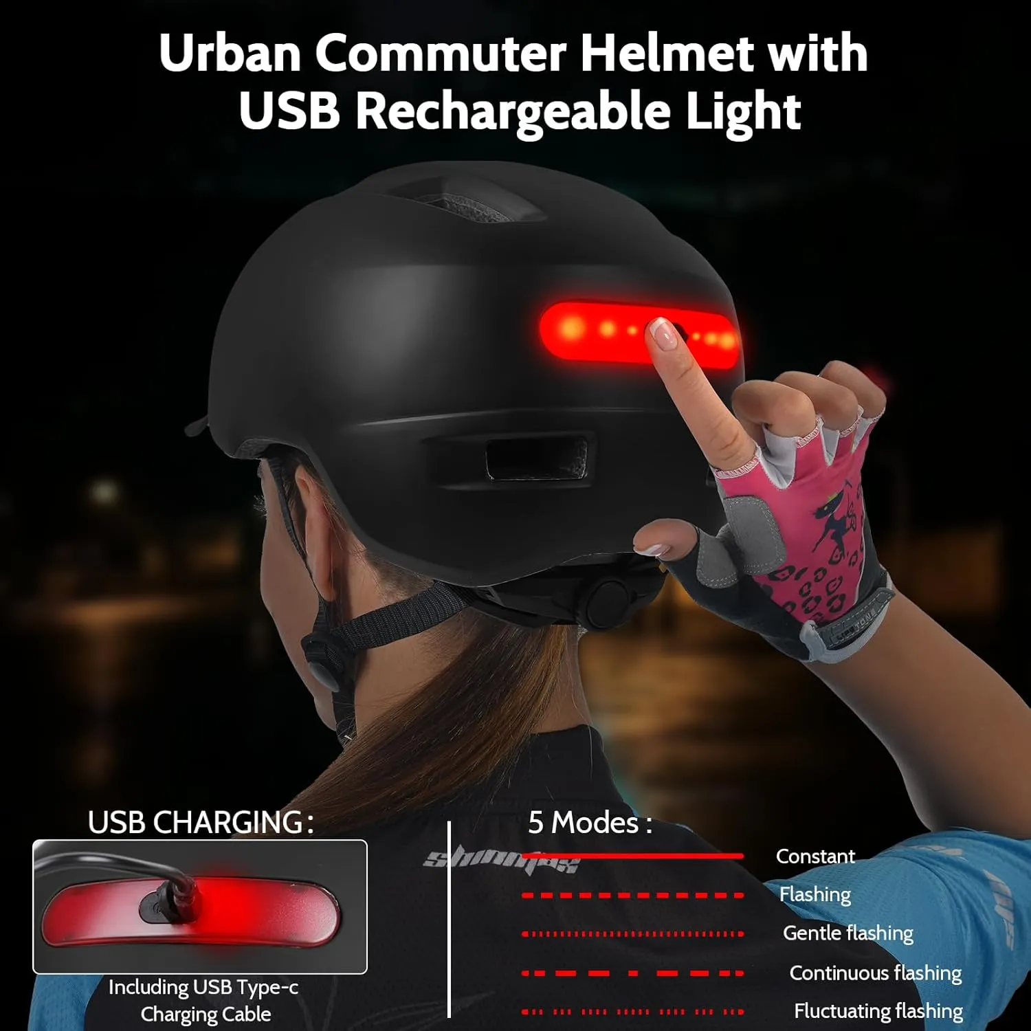 Shinmax Bike Helmet for Adults Men Women, Bicycle Helmet with USB Rechargeable LED Front and Back Light, Comfort Adjustable Cycling Helmet with Detachable Visor for Urban Commuter Mountain Road Biker