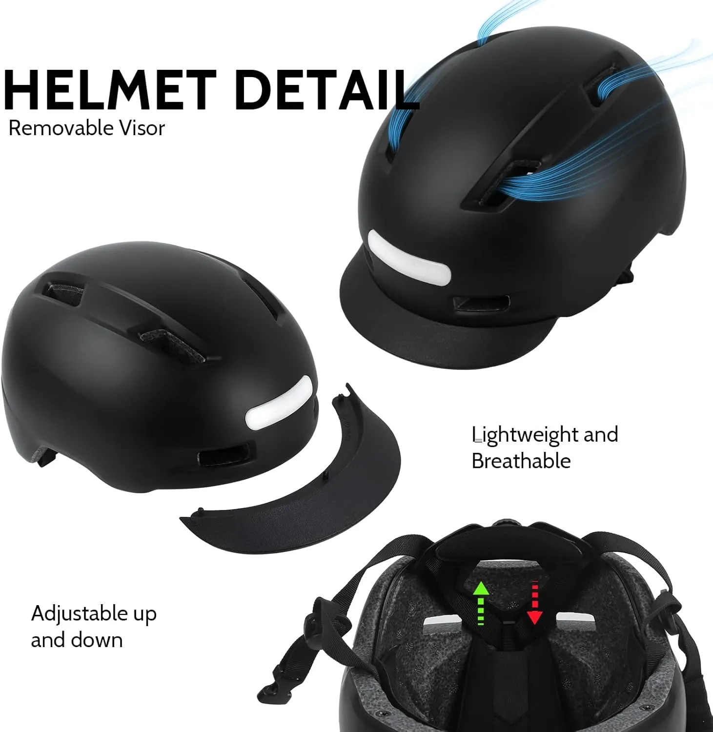 Shinmax Bike Helmet for Adults Men Women, Bicycle Helmet with USB Rechargeable LED Front and Back Light, Comfort Adjustable Cycling Helmet with Detachable Visor for Urban Commuter Mountain Road Biker
