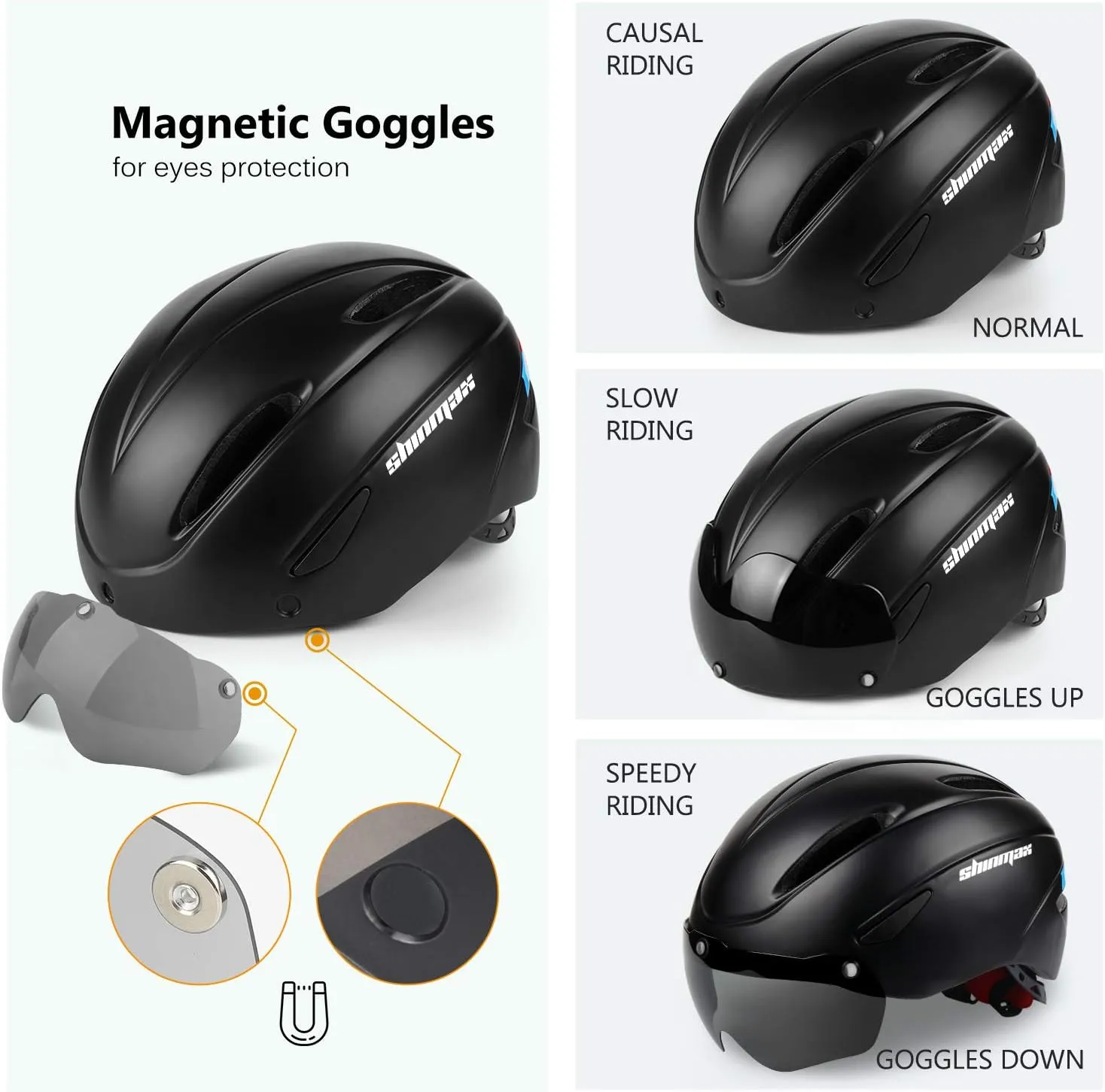 Shinmax Bike Helmet for Men Women, Bicycle Helmet with Detachable Magnetic Goggles Adjustable for Adult Road Biking Mountain Cycling Helmet (BC-001)