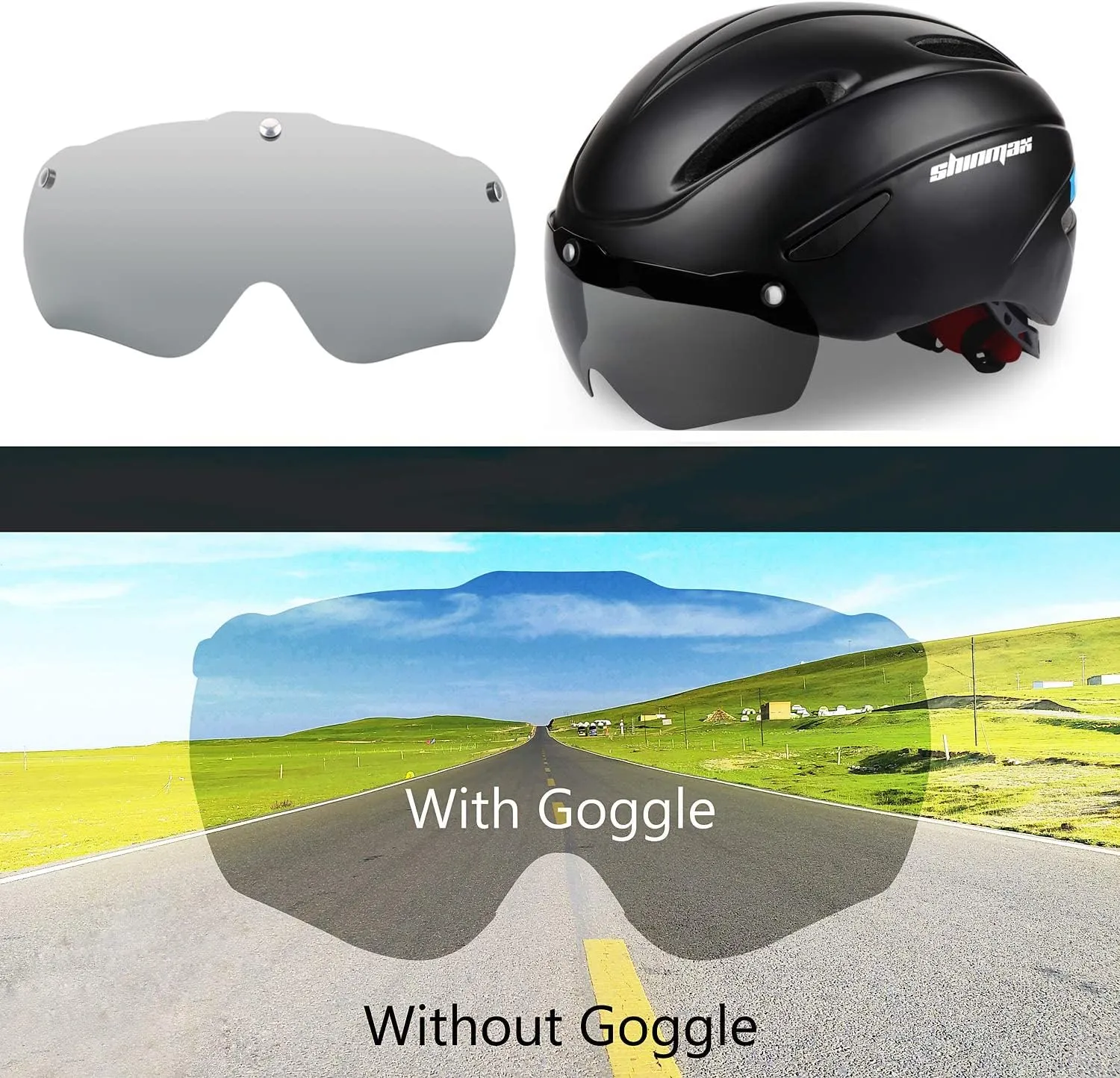 Shinmax Bike Helmet for Men Women, Bicycle Helmet with Detachable Magnetic Goggles Adjustable for Adult Road Biking Mountain Cycling Helmet (BC-001)