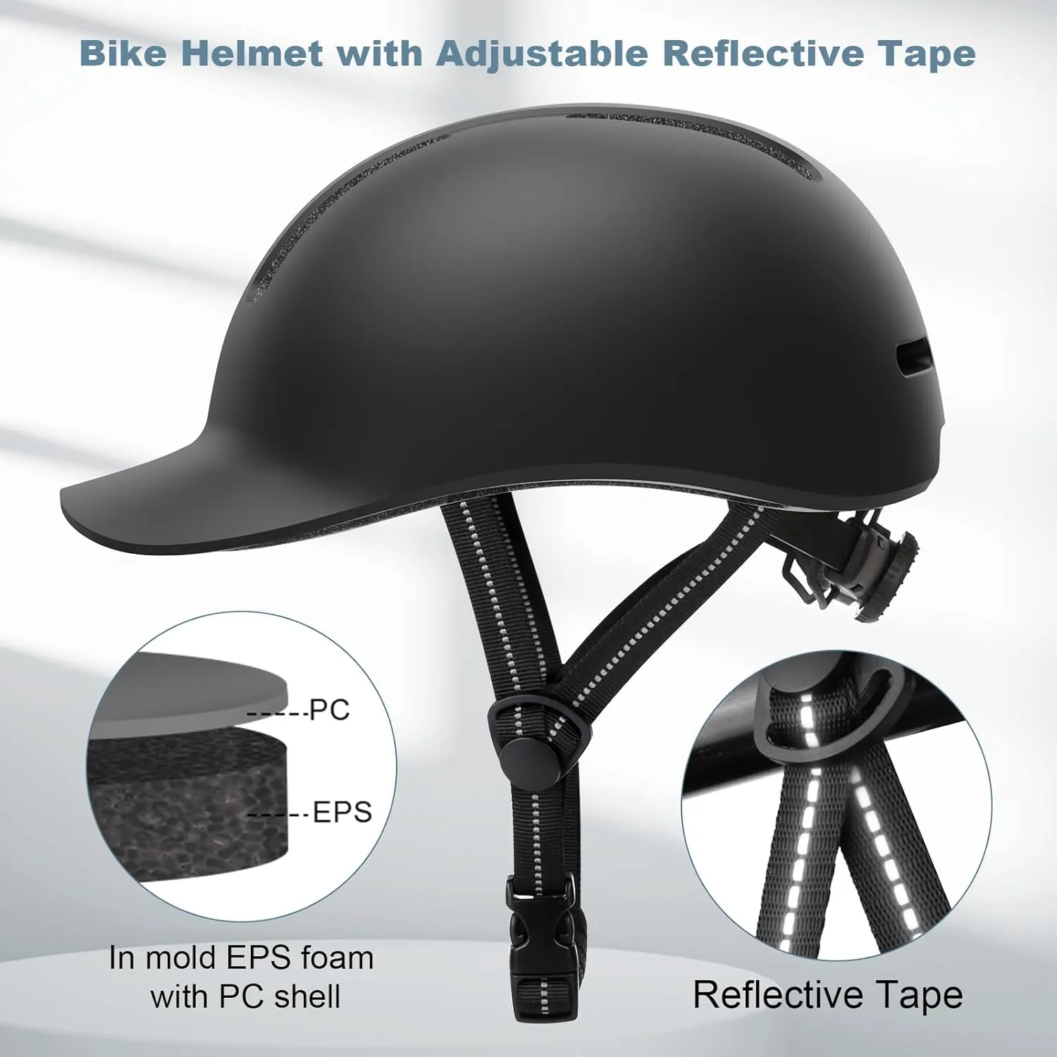 Shinmax Bike Helmet - Lightweight Adjustable Baseball Cap Style Cycling Helmet with Long Visor, Reflective Strip, for Urban Commuter, Mountain & Road Biking
