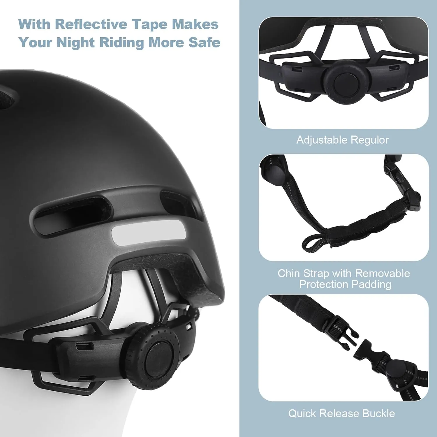 Shinmax Bike Helmet - Lightweight Adjustable Baseball Cap Style Cycling Helmet with Long Visor, Reflective Strip, for Urban Commuter, Mountain & Road Biking