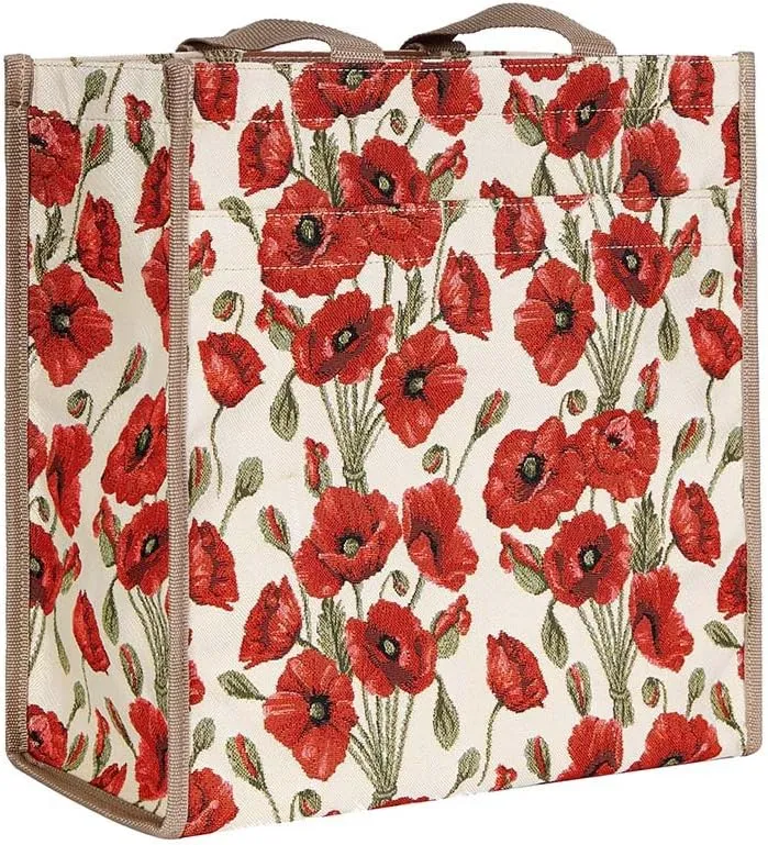 Signare Tapestry Red and White Women's Shopping Tote Bag/Shoulder Bag with Poppy (Shop-POP)
