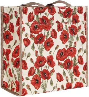Signare Tapestry Red and White Women's Shopping Tote Bag/Shoulder Bag with Poppy (Shop-POP)