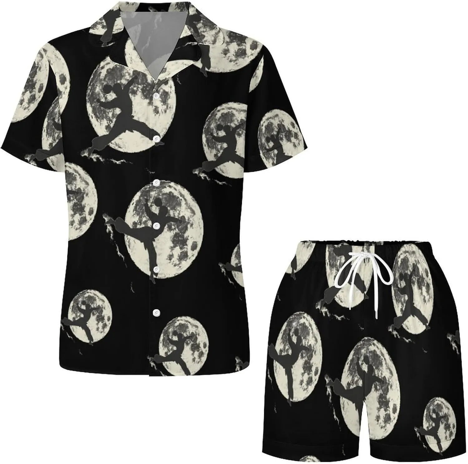 Silhouette Karate Martial ArtsTaekwondo Women's Satin Pajama Set Short Sleeve Button Down Sleepwear Loungewear Pj Set