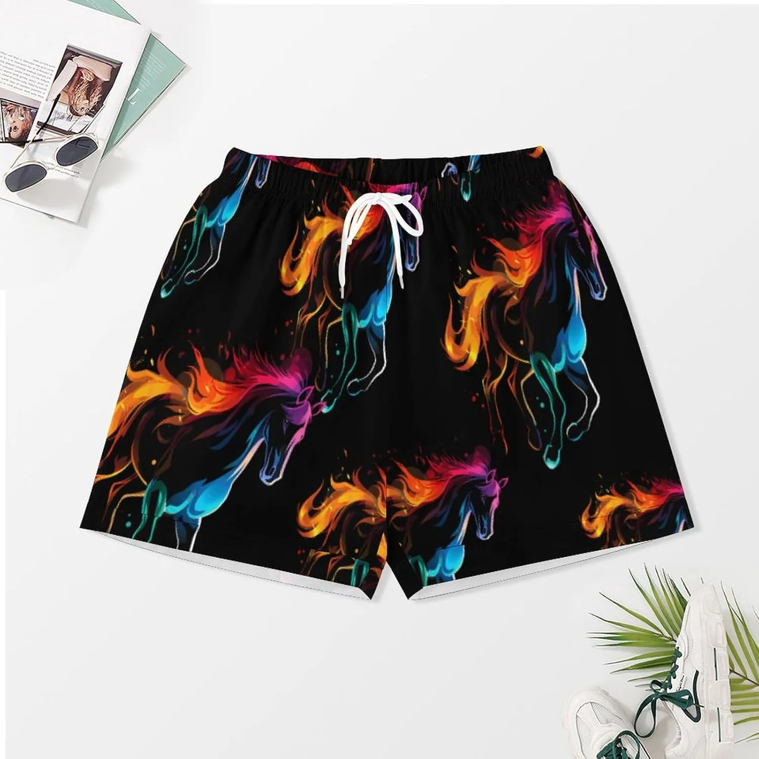 Silhouette Rainbow Horse Women's Satin Pajama Set Short Sleeve Button Down Sleepwear Loungewear Pj Set