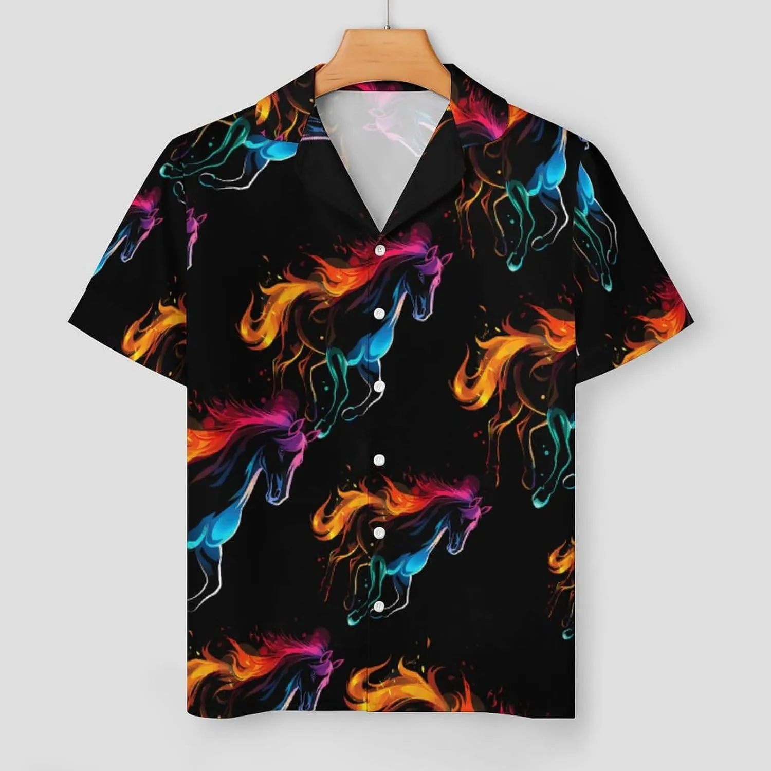 Silhouette Rainbow Horse Women's Satin Pajama Set Short Sleeve Button Down Sleepwear Loungewear Pj Set