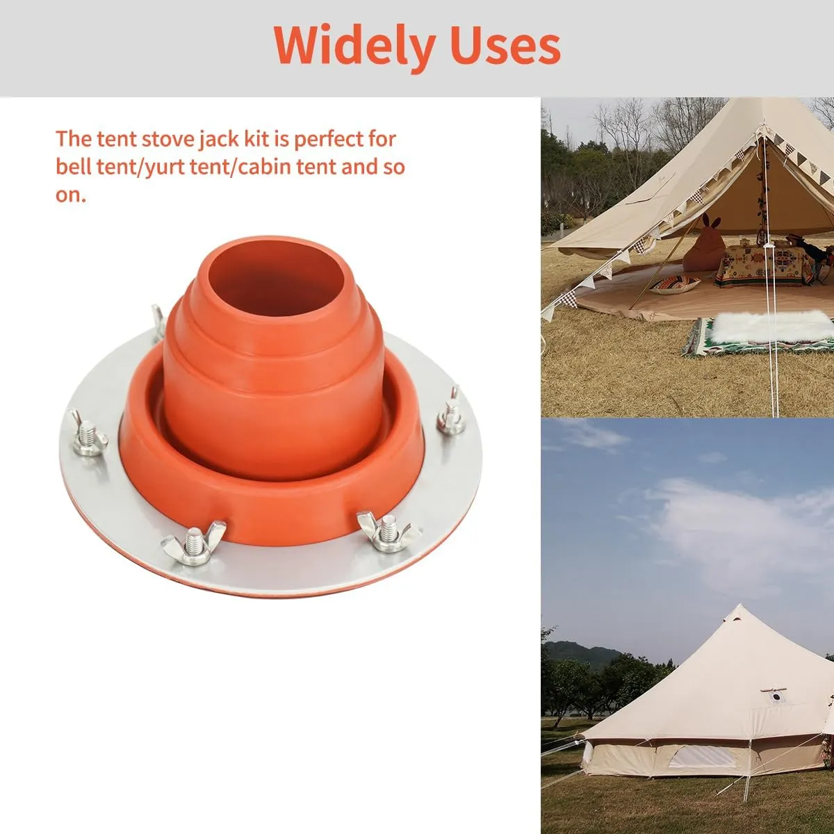 Silicone Tent Stove Jack Kit Fitting Pipe OD 1-3/4" to 3-1/4", Flexible High Temp Stove Jack Kit for Bell Tent/Yurt/Wood Burner (#2 (Pipe OD 1-3/4" to 3-1/4"))
