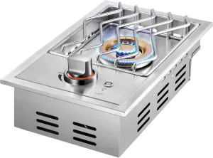 Single Grilling Side Burners for Outdoor Grill, 17,500BTU Natural Gas Side Burner with Liquid Propane Kit, Sturdy 304 Stainless Steel, Drop-in Side Burner for Outdoor Kitchen BBQ Island
