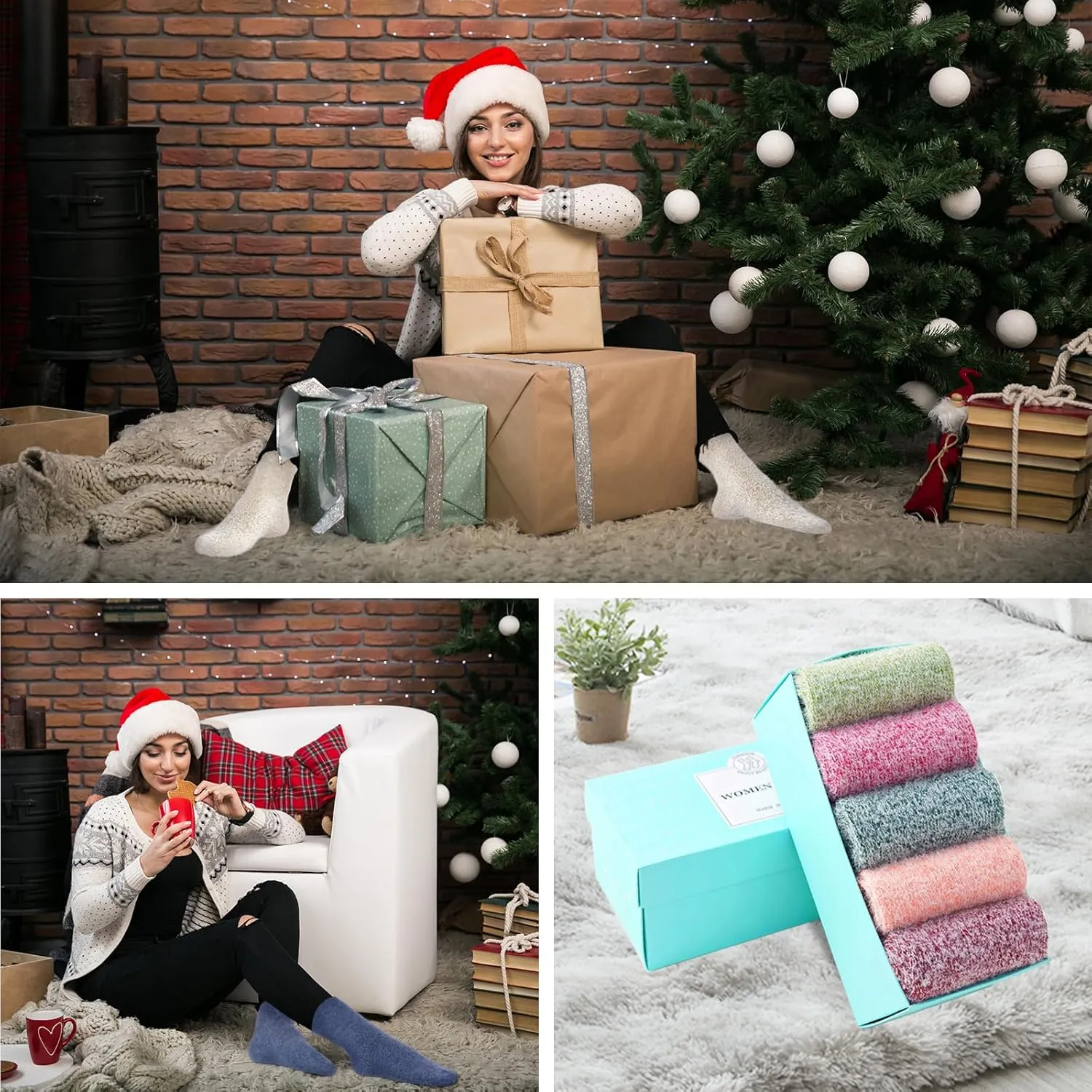 SISOSOCK 5 Pairs Fuzzy Cozy Warm Socks for Women Winter Wool Thick Casual Home Sleeping Soft Comfy Socks Gifts for Women