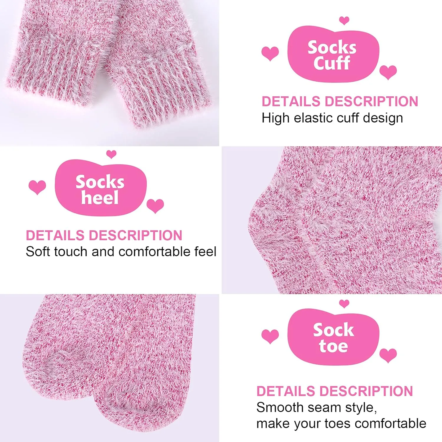 SISOSOCK 5 Pairs Fuzzy Cozy Warm Socks for Women Winter Wool Thick Casual Home Sleeping Soft Comfy Socks Gifts for Women