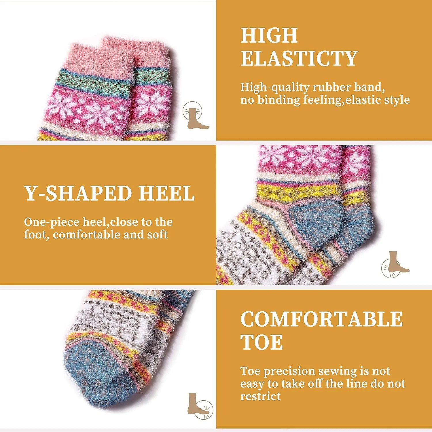 SISOSOCK 5 Pairs Fuzzy Cozy Warm Socks for Women Winter Wool Thick Casual Home Sleeping Soft Comfy Socks Gifts for Women