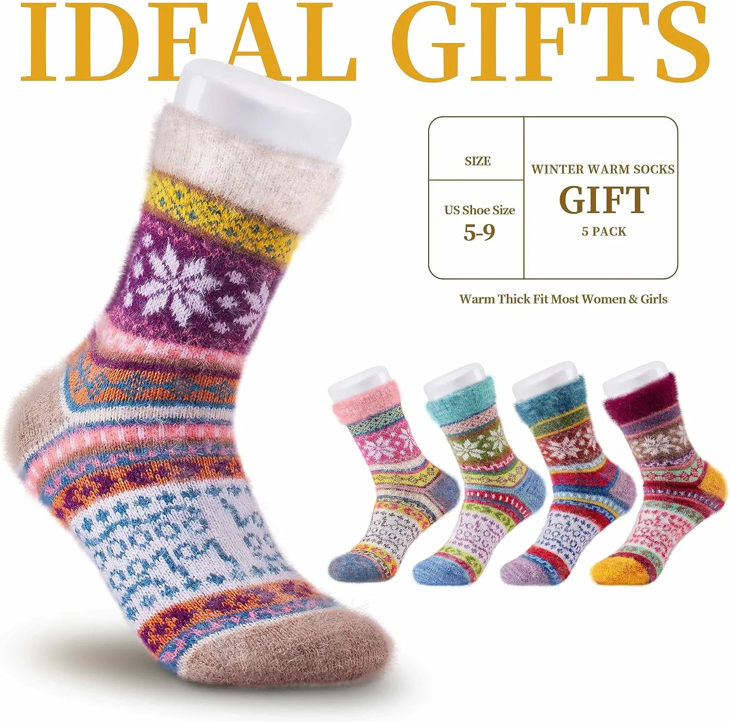 SISOSOCK 5 Pairs Fuzzy Cozy Warm Socks for Women Winter Wool Thick Casual Home Sleeping Soft Comfy Socks Gifts for Women