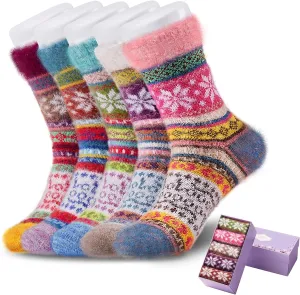 SISOSOCK 5 Pairs Fuzzy Cozy Warm Socks for Women Winter Wool Thick Casual Home Sleeping Soft Comfy Socks Gifts for Women