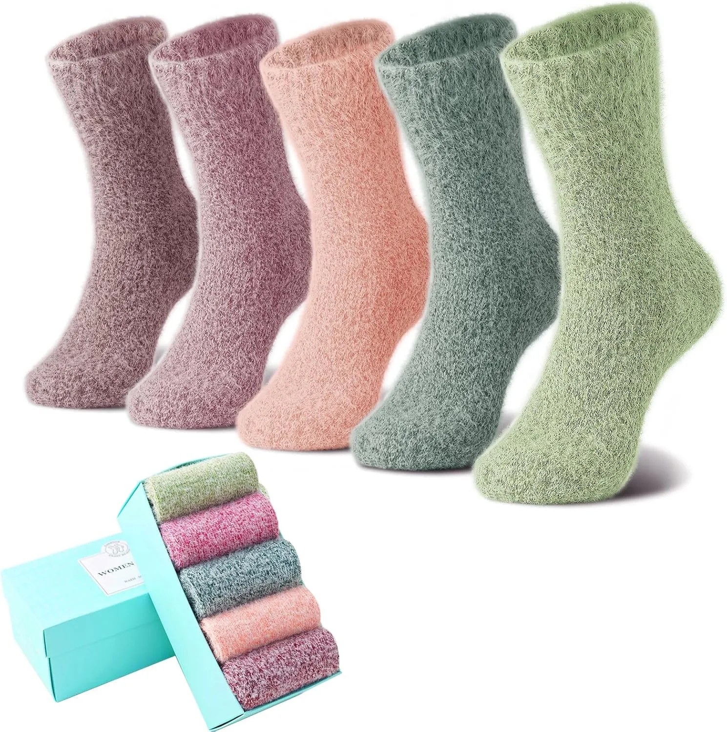 SISOSOCK 5 Pairs Fuzzy Cozy Warm Socks for Women Winter Wool Thick Casual Home Sleeping Soft Comfy Socks Gifts for Women