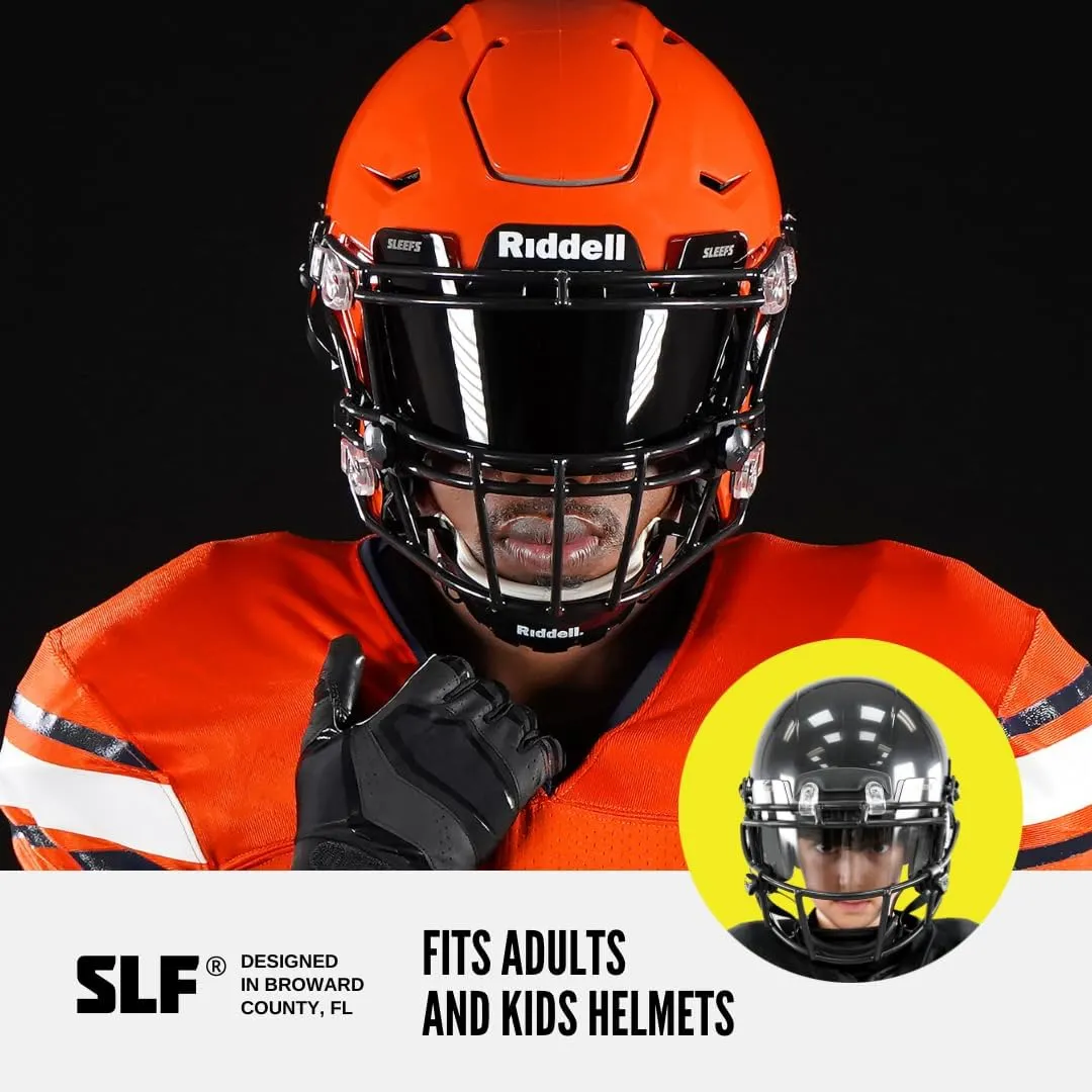 SLEEFS Football Helmet Visor - Tinted Professional Football Visor/Shield - Fits Youth & Adult Helmets - Includes Quick Visor Clips   Microfiber Travel Bag
