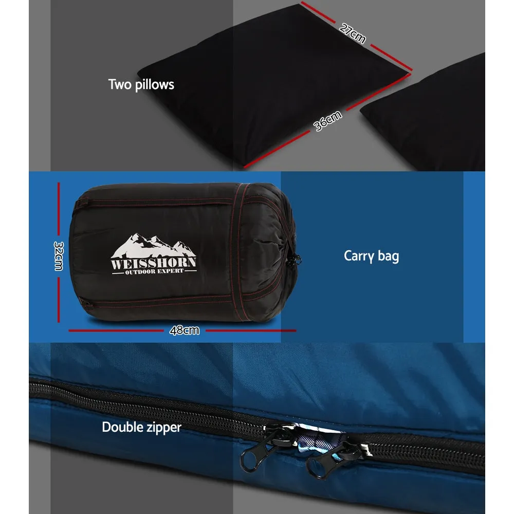 Sleeping Bag Double Pillow Thermal Camping Hiking Tent Blue -10&Deg;C
