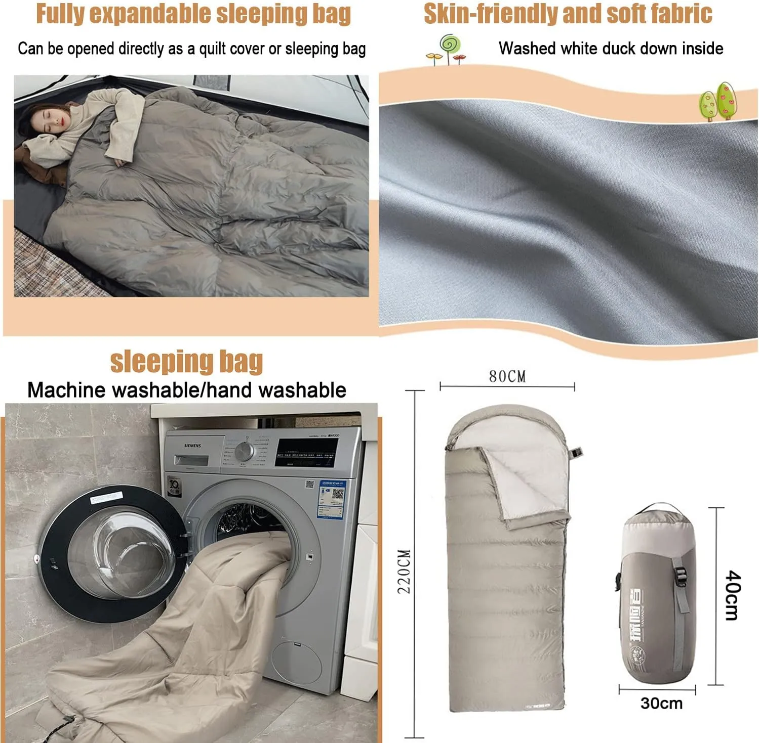 Sleeping Bag for Adults 300g/600g Fill Down Sleeping Bag Cold Weather Ultralight Sleeping Bag with Compression Sack Can be Used as a Down Blanket Duvet,for Backpacking,Camping,Hiking,600gDownFilling