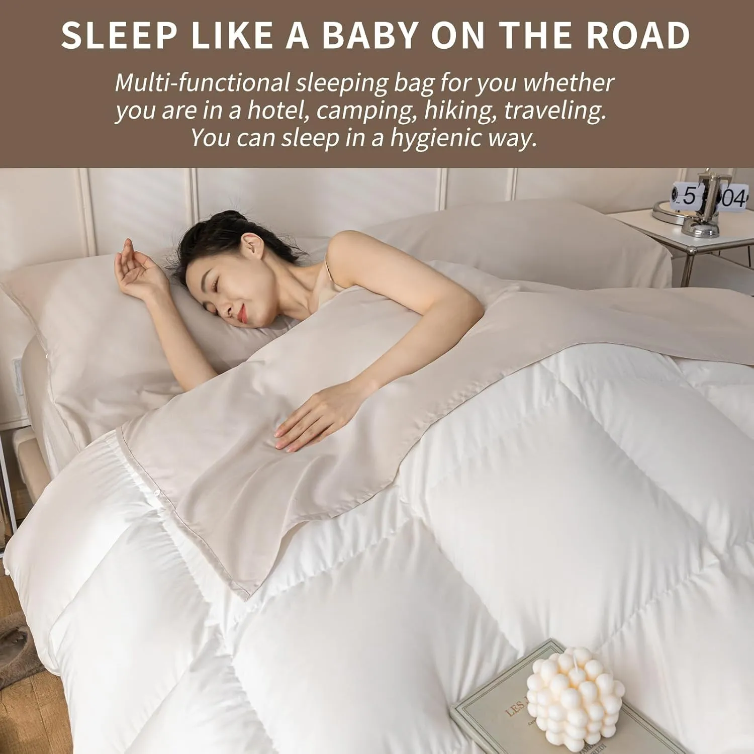 Sleeping Bag Liner Ultralight Sleep Sack Travel Washed Cotton Sheets for Hotel Bags for Adults Liners, Lightweight Single & Double Camping Sleeping Inner Hostel Fresh Back Hiking Bed