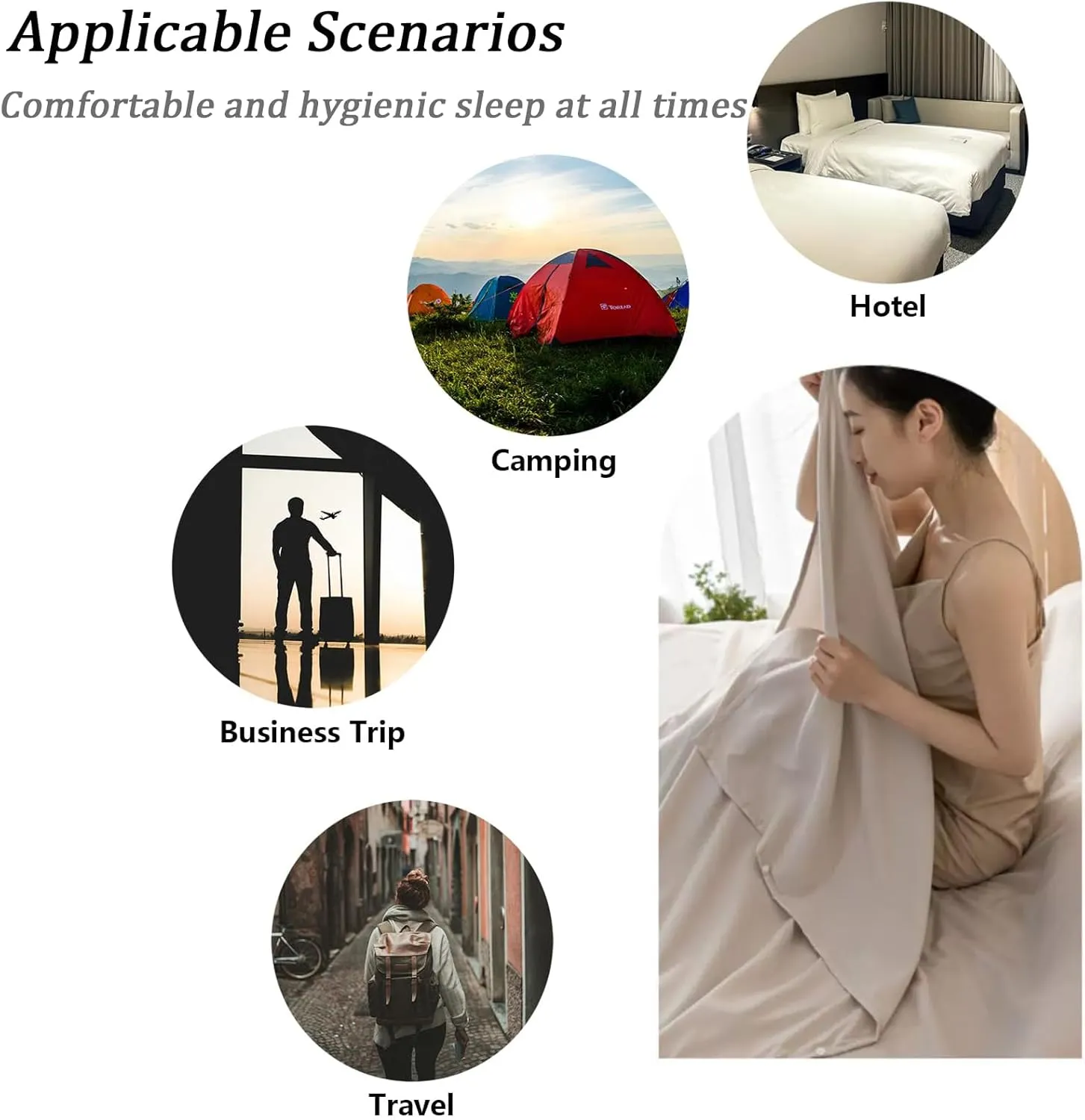 Sleeping Bag Liner Ultralight Sleep Sack Travel Washed Cotton Sheets for Hotel Bags for Adults Liners, Lightweight Single & Double Camping Sleeping Inner Hostel Fresh Back Hiking Bed