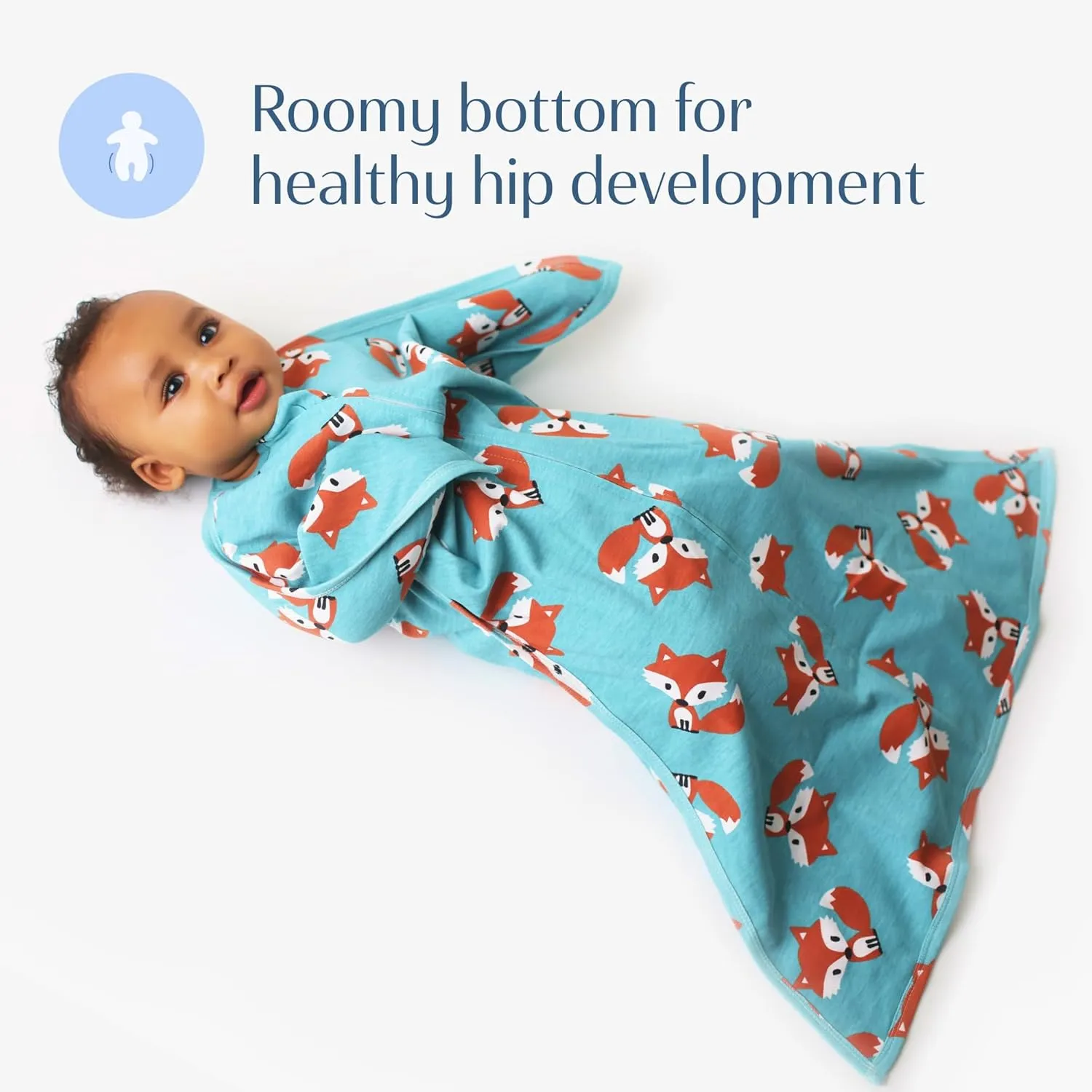 SleepingBaby Zipadee-Zip Transition Swaddle - Cozy Baby Swaddle Blanket with Zipper Convenience - Roomy Wearable Blanket for Easy Diaper Changes - Friendly Fox, Small (4-8 Month)