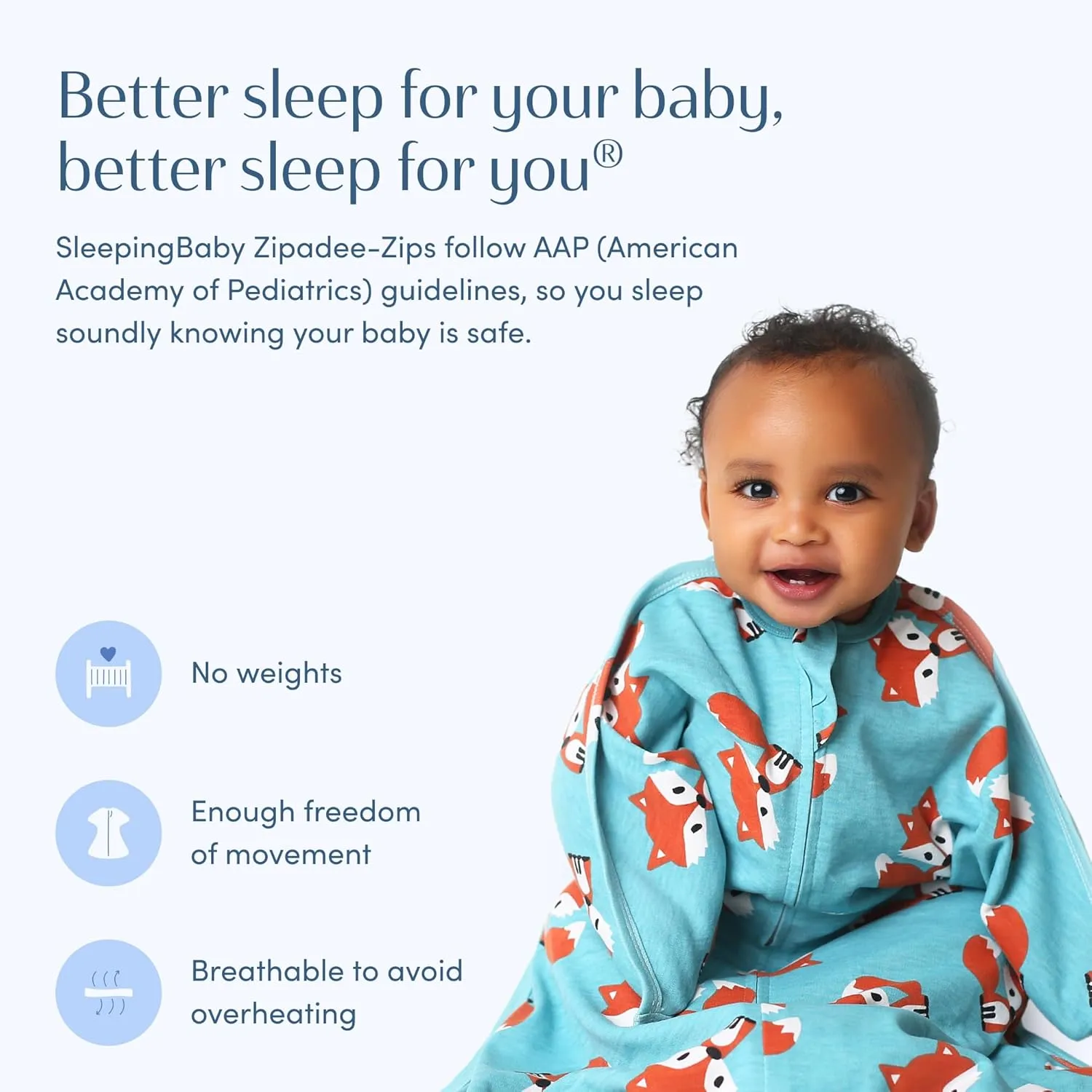 SleepingBaby Zipadee-Zip Transition Swaddle - Cozy Baby Swaddle Blanket with Zipper Convenience - Roomy Wearable Blanket for Easy Diaper Changes - Friendly Fox, Small (4-8 Month)