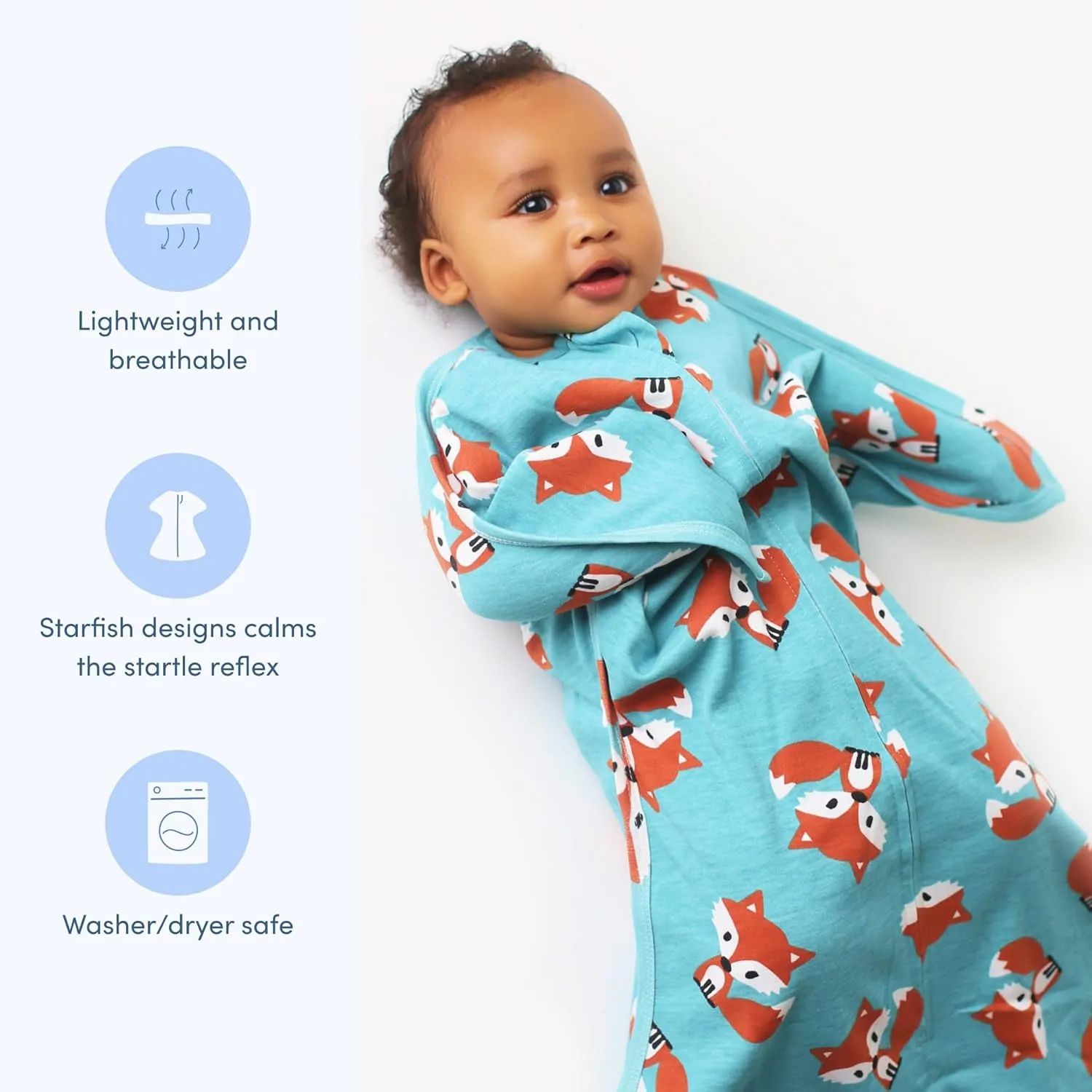 SleepingBaby Zipadee-Zip Transition Swaddle - Cozy Baby Swaddle Blanket with Zipper Convenience - Roomy Wearable Blanket for Easy Diaper Changes - Friendly Fox, Small (4-8 Month)