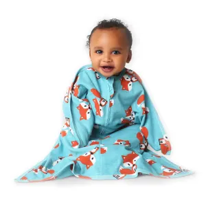 SleepingBaby Zipadee-Zip Transition Swaddle - Cozy Baby Swaddle Blanket with Zipper Convenience - Roomy Wearable Blanket for Easy Diaper Changes - Friendly Fox, Small (4-8 Month)