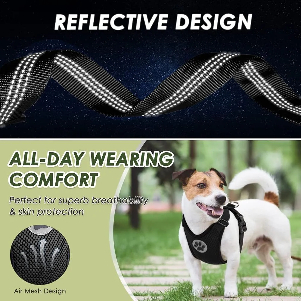 SlowTon Dog Seat Belt Harness for Car, Dog Car Harness Adjustable Mesh Breathable & Dog Seatbelt Safety Tether with Elastic Bungee for Small Medium Large Pets(Black, Double Clip, M)