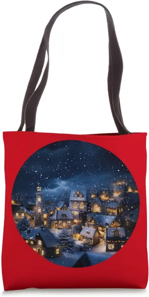 Snowy Rooftops Winter Scene Serene Night Christmas Village Tote Bag