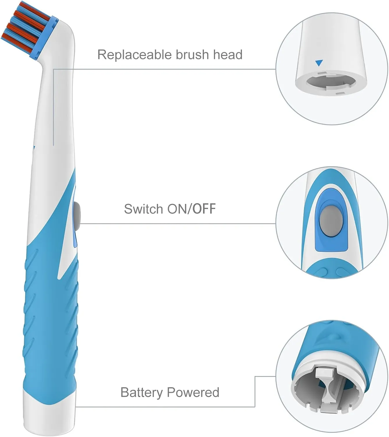 SOARING Electric Cleaning Brush, Electric Grout Brush with 4 in 1 Multiple Brush Heads, Household Cordless Motorized Brush for Grout Corner Bathroom Toilet Kitchen Tile Crevice(Blue)