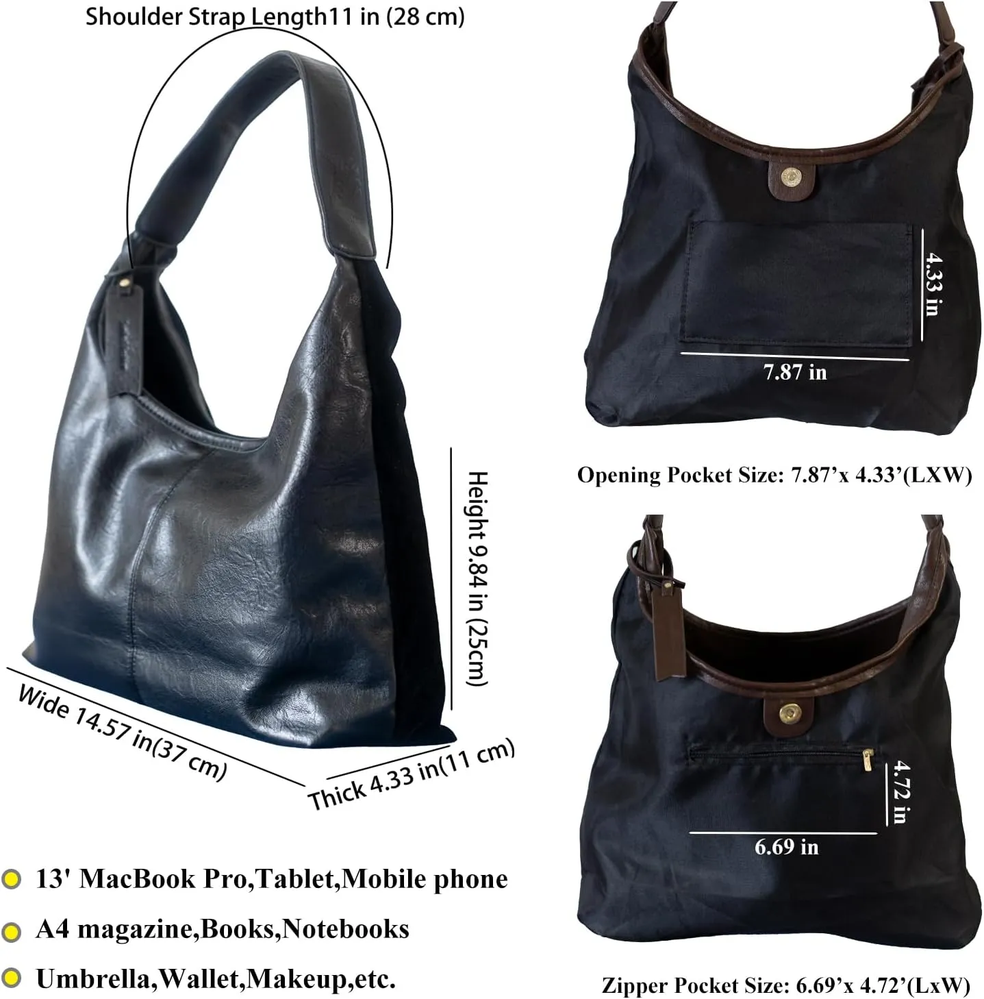 Soft PU Leather and Suede Tote Bag Shoulder Bag for Women - Large Capacity Hobo Bag with Interior Pockets