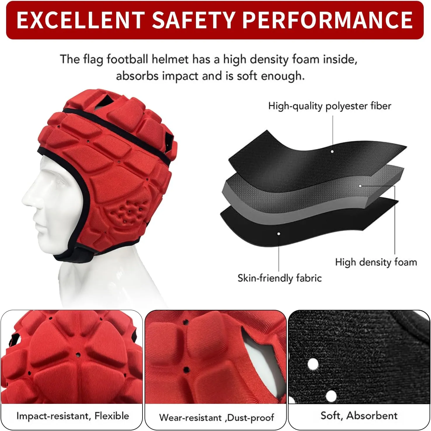 Soft Shell Flag Football Helmet 7v7 Padded Helmet Rugby Headguards for Youth Kids Adults