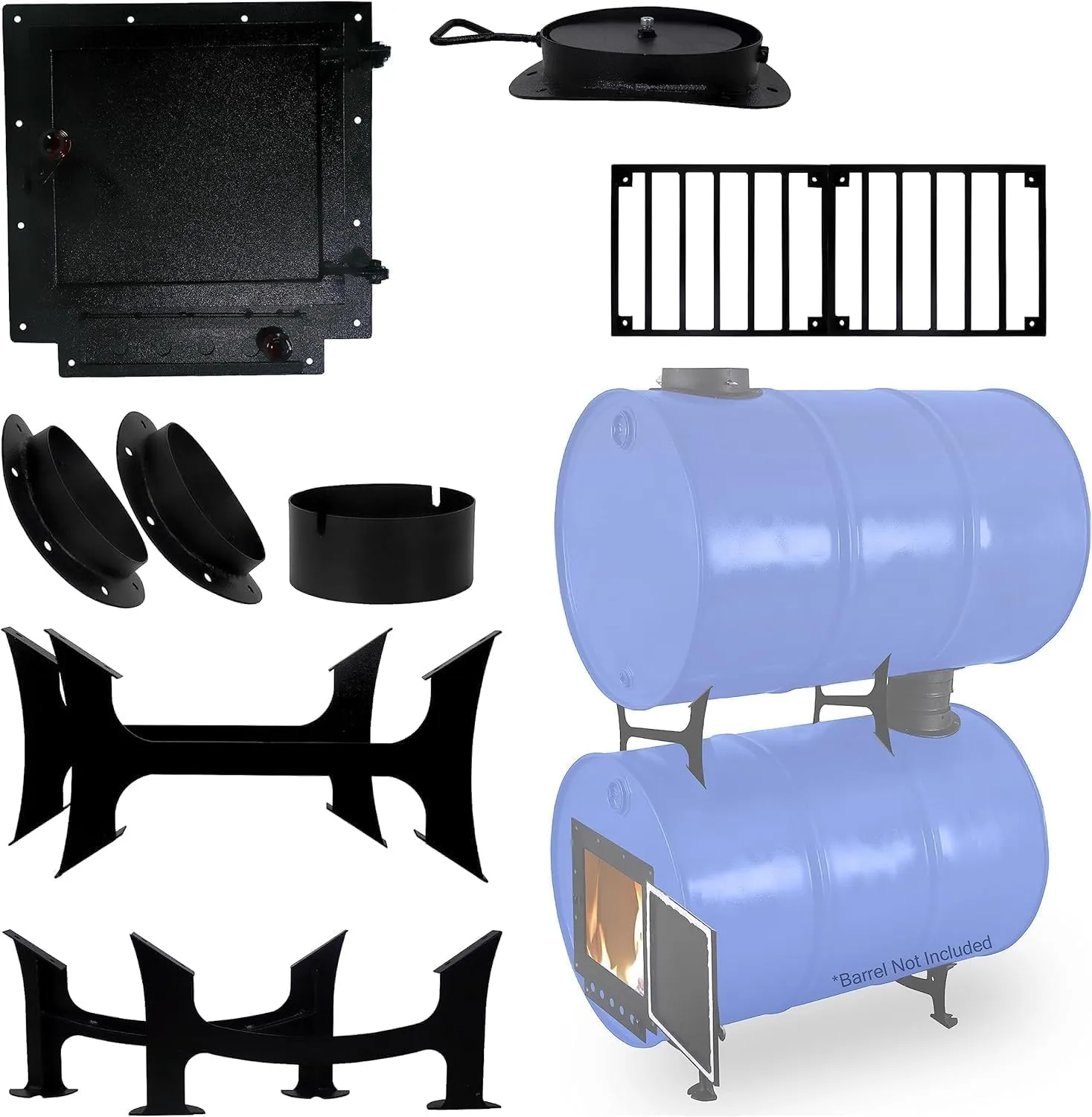 Sonret- Barrel Wood Stove Kit with Double & Burn Barrel Grate – Perfect for Wood Stove Kit for 55 Gallon Drum - Burning Door for Heating