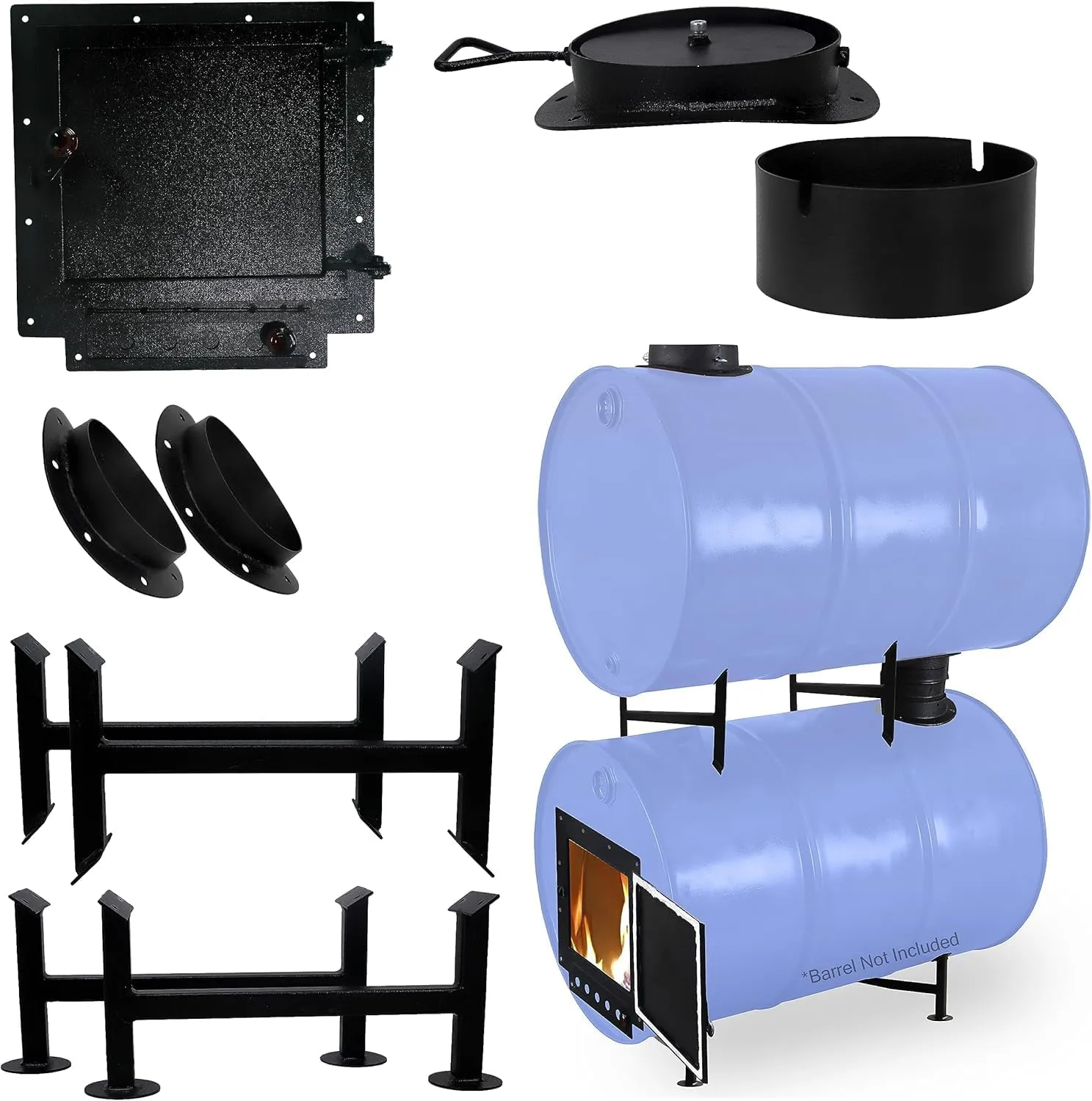 Sonret- Barrel Wood Stove Kit with Double Barrel Stoves Kit – Perfect for 55 Gallon Drum - Burning, Door - Fire Wood Camp for Heating & Cooking
