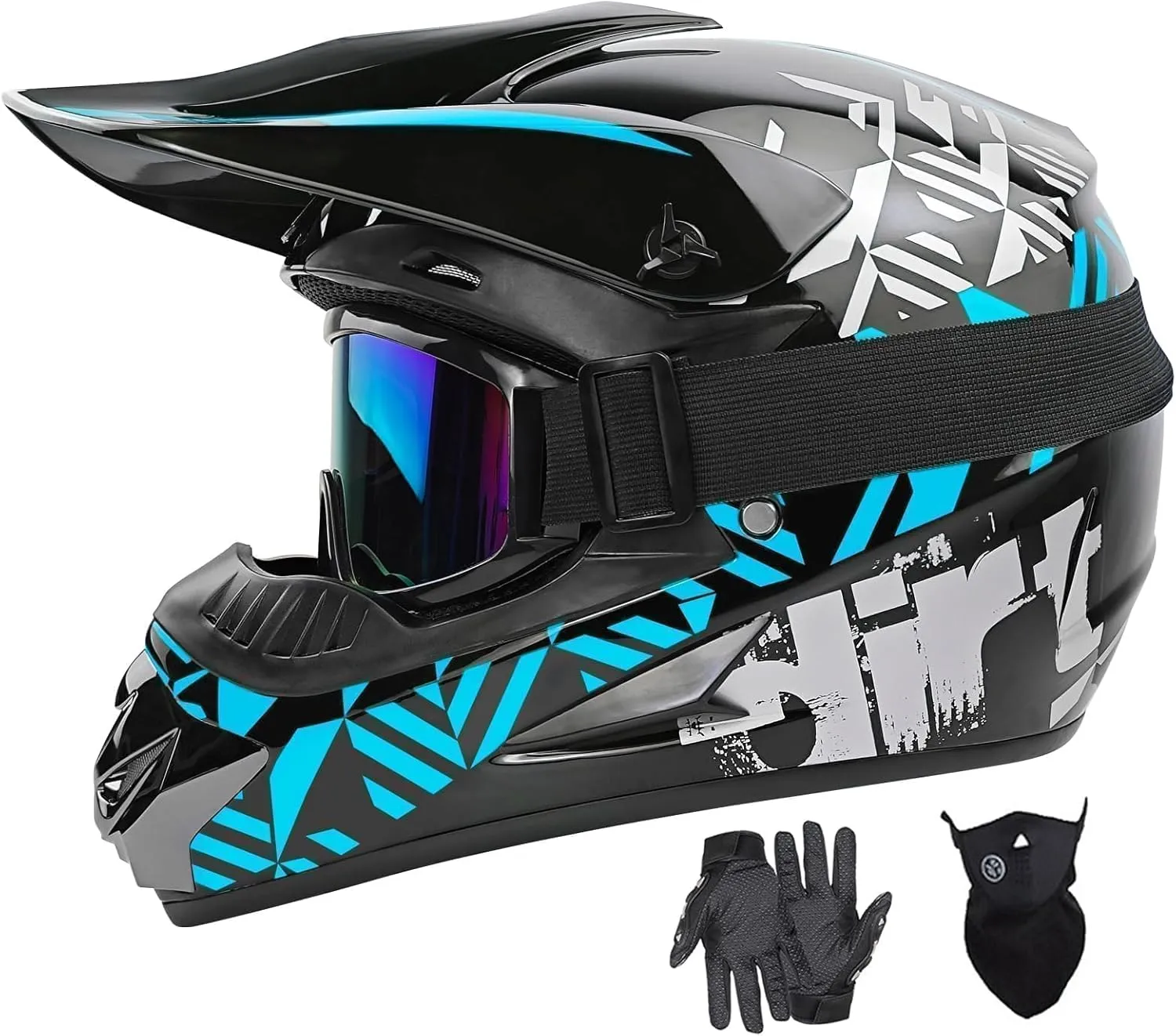 SPARK DOT Motocross Dirt Bike Helmets Full Face Motorcycle Off-Road Mountain E-Bike BMX MX ATV Helmet (with Gloves Goggles Mask) 4Pcs Set