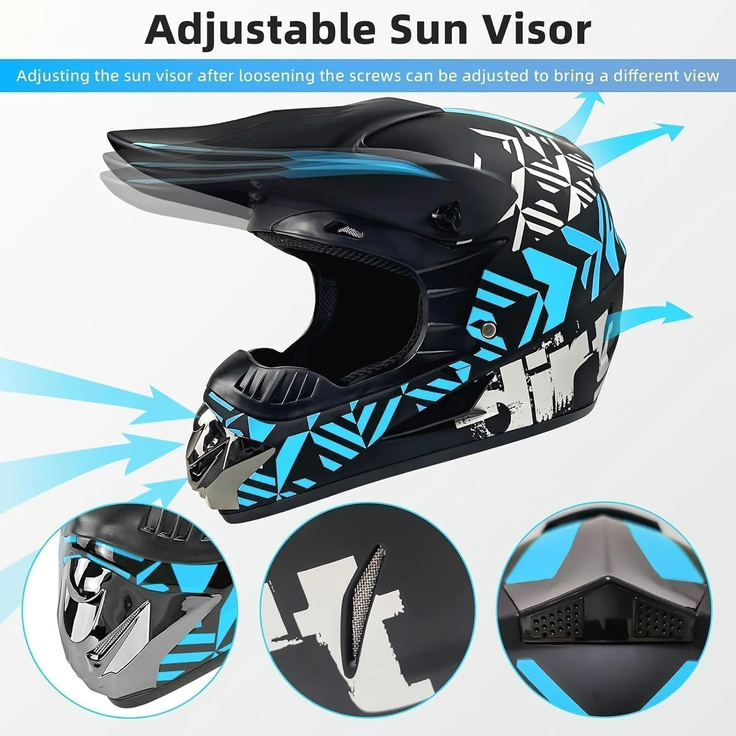 SPARK DOT Motocross Dirt Bike Helmets Full Face Motorcycle Off-Road Mountain E-Bike BMX MX ATV Helmet (with Gloves Goggles Mask) 4Pcs Set