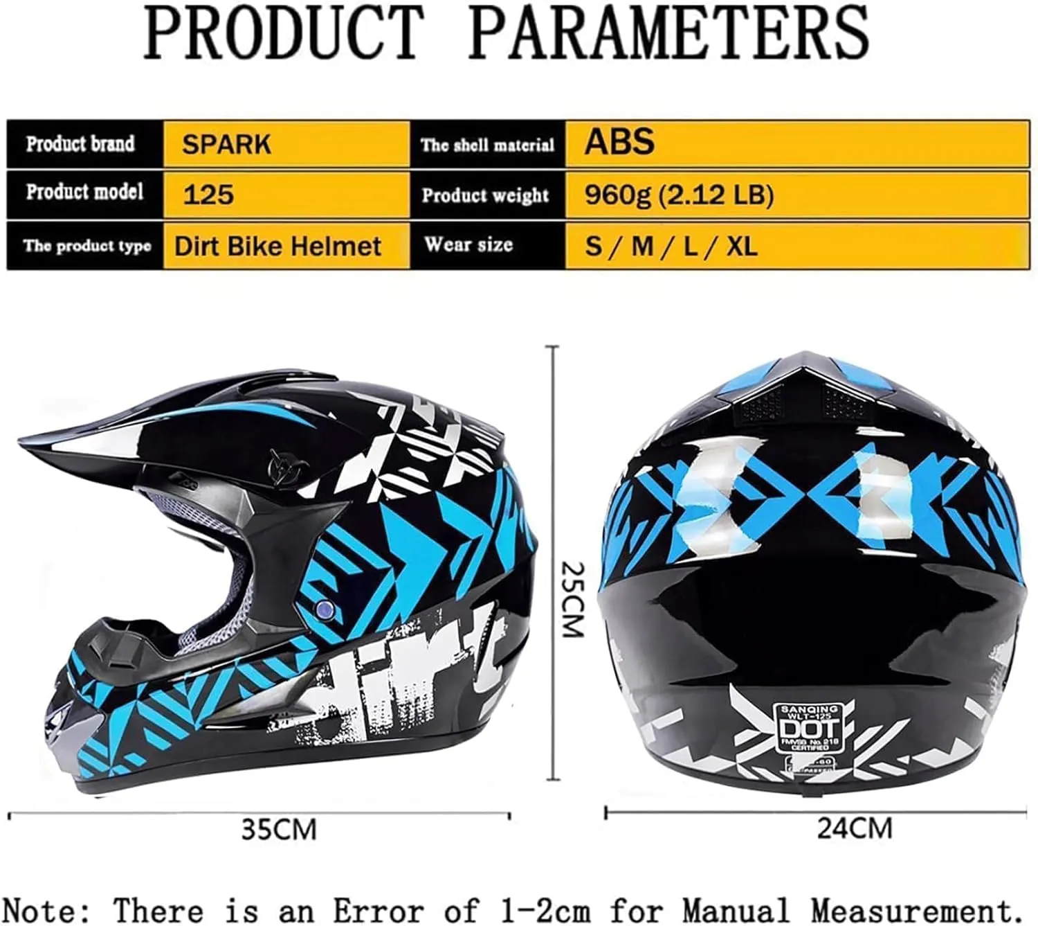 SPARK DOT Motocross Dirt Bike Helmets Full Face Motorcycle Off-Road Mountain E-Bike BMX MX ATV Helmet (with Gloves Goggles Mask) 4Pcs Set