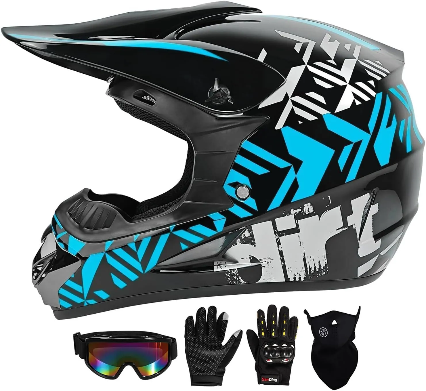 SPARK DOT Motocross Dirt Bike Helmets Full Face Motorcycle Off-Road Mountain E-Bike BMX MX ATV Helmet (with Gloves Goggles Mask) 4Pcs Set