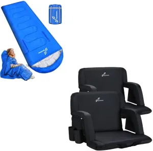 Sportneer Extra Wide Stadium Seats with Back Support & Wearable Sleeping Bag, 2 Pack Bleacher Seats with Back and Cushion and Cold Weather Sleeping Bag with Arm Zipper Holes