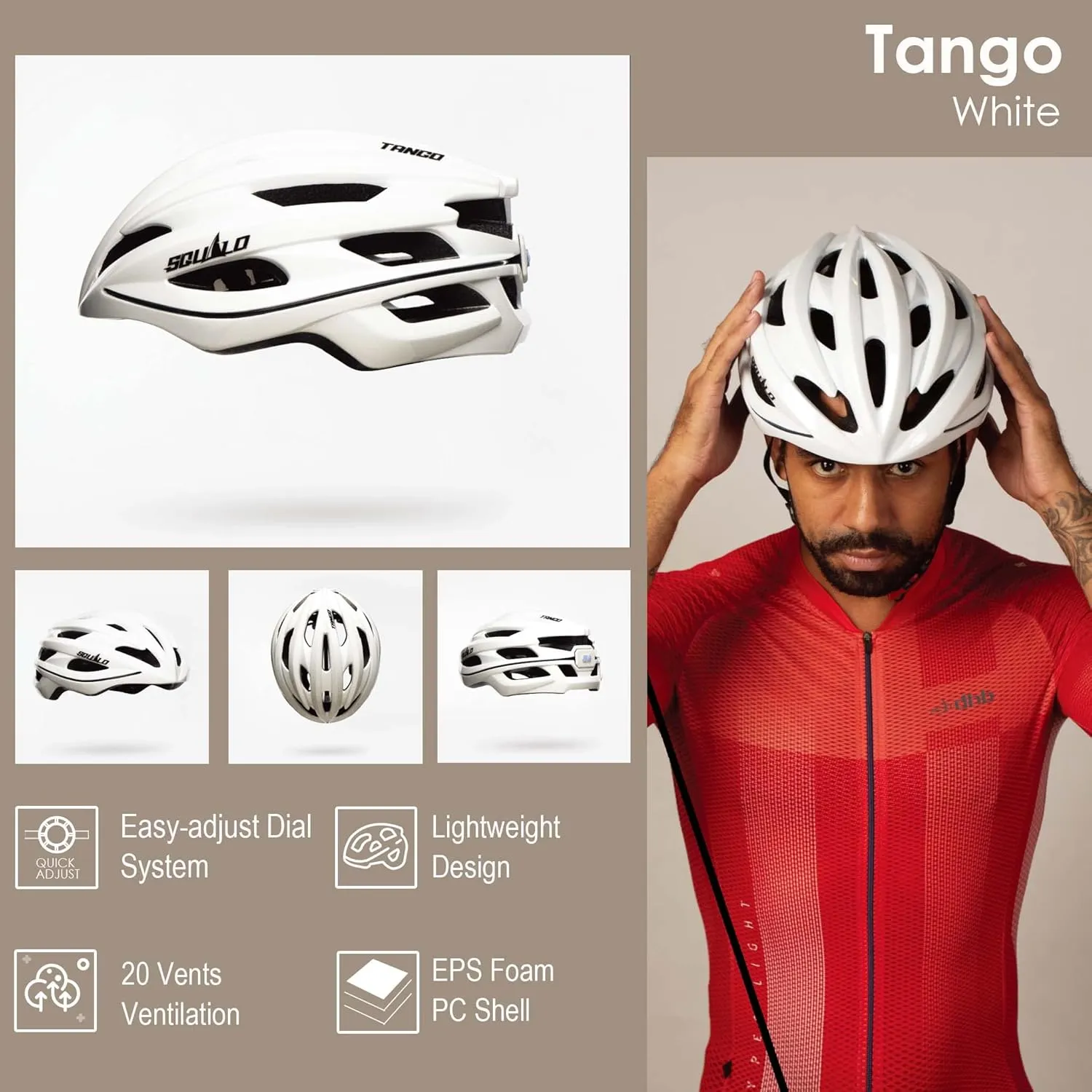 SQUALO Tango Bike Helmet for Men Women Youth, Bicycle Helmets with Fiber LED Light Adjustment Dial Unisex Adults Cycling Helmet for Urban Commuter Mountain Road Biker