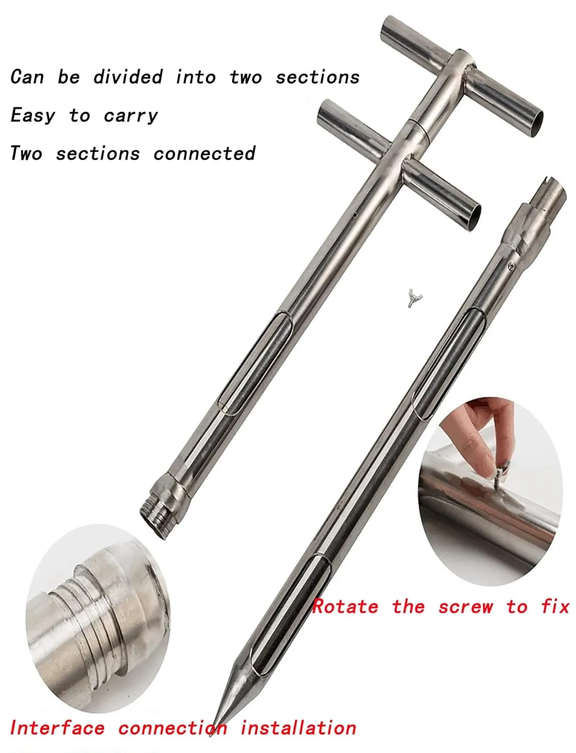Stainless Steel Grains Powder Sampler Probe Rotary Handle Granule Solid Sack Bag Sampling Thief Double Tubes 3 Slots(3.8cm,L 200CM)