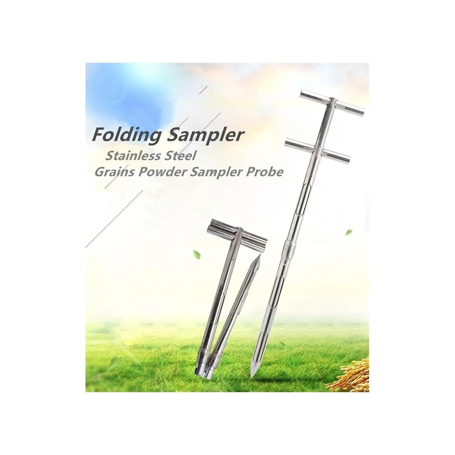 Stainless Steel Grains Powder Sampler Probe Rotary Handle Granule Solid Sack Bag Sampling Thief Double Tubes 3 Slots(Folding Sampler,38mmx 2m)