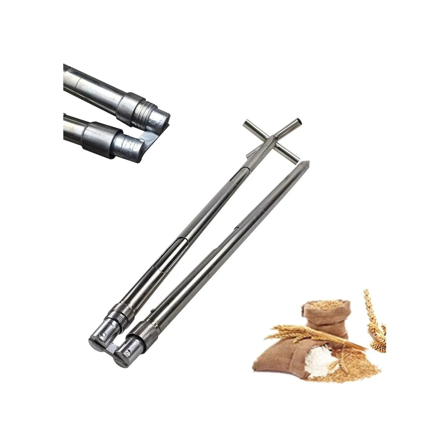 Stainless Steel Grains Powder Sampler Probe Rotary Handle Granule Solid Sack Bag Sampling Thief Double Tubes 3 Slots(Folding Sampler,38mmx 2m)
