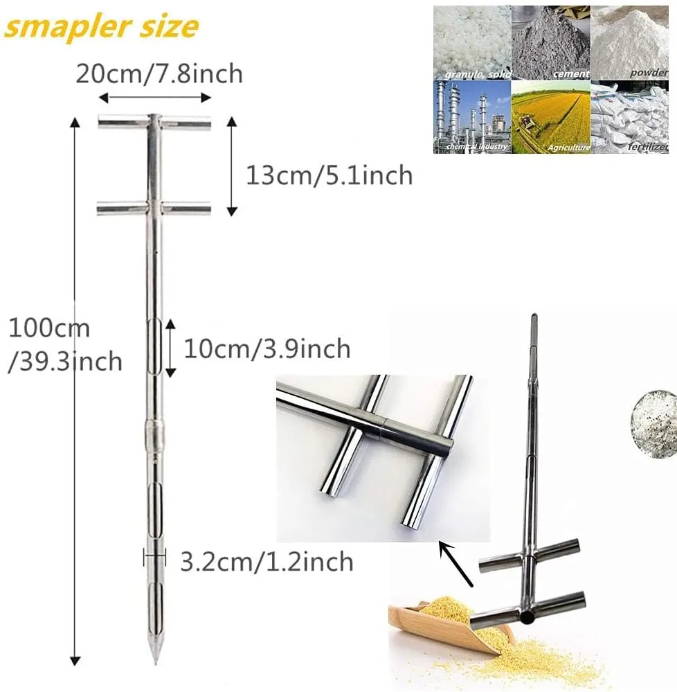 Stainless Steel Grains Powder Sampler Probe Rotary Handle Granule Solid Sack Bag Sampling Thief Double Tubes 3 Slots(Size:38mmx 2m /1.5X 78.7inch,Color:Section Sampler)
