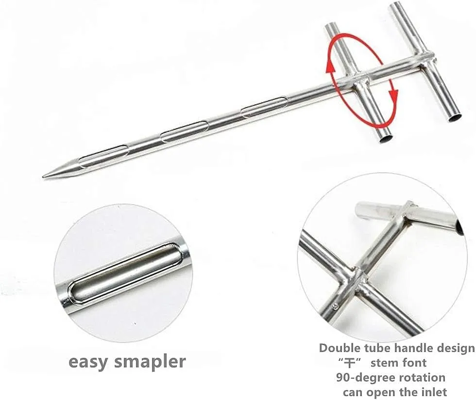 Stainless Steel Grains Powder Sampler Probe Rotary Handle Granule Solid Sack Bag Sampling Thief Double Tubes 3 Slots(Size:38mmx 2m /1.5X 78.7inch,Color:Section Sampler)