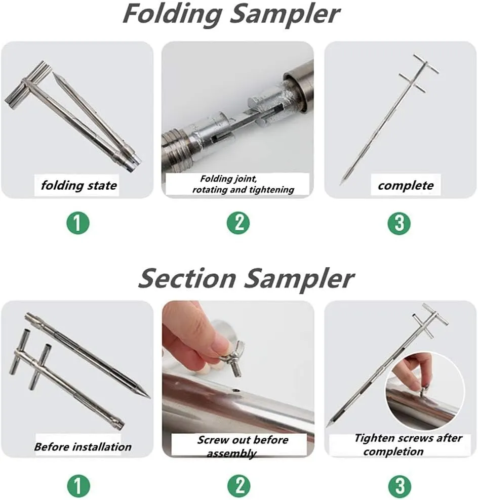 Stainless Steel Grains Powder Sampler Probe Rotary Handle Granule Solid Sack Bag Sampling Thief Double Tubes 3 Slots(Size:38mmx 2m /1.5X 78.7inch,Color:Section Sampler)